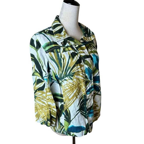 Chico’s Tropical Linen Jacket Size 1 (8/10) | Lightweight Zip Up Travel Layer - Picture 3 of 9